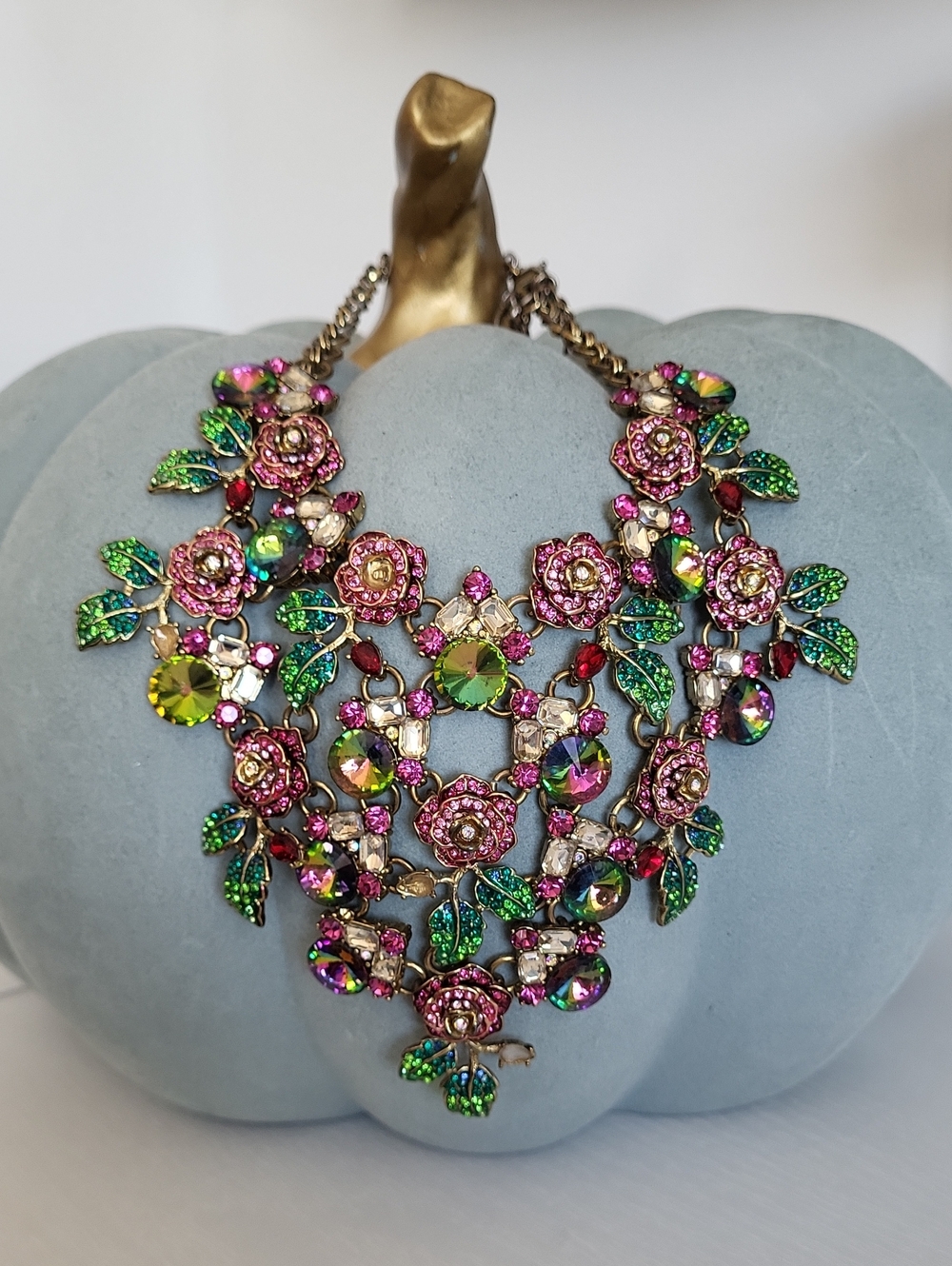 BETSEY JOHNSON Floral Crystal Statement Necklace - Pink & Green